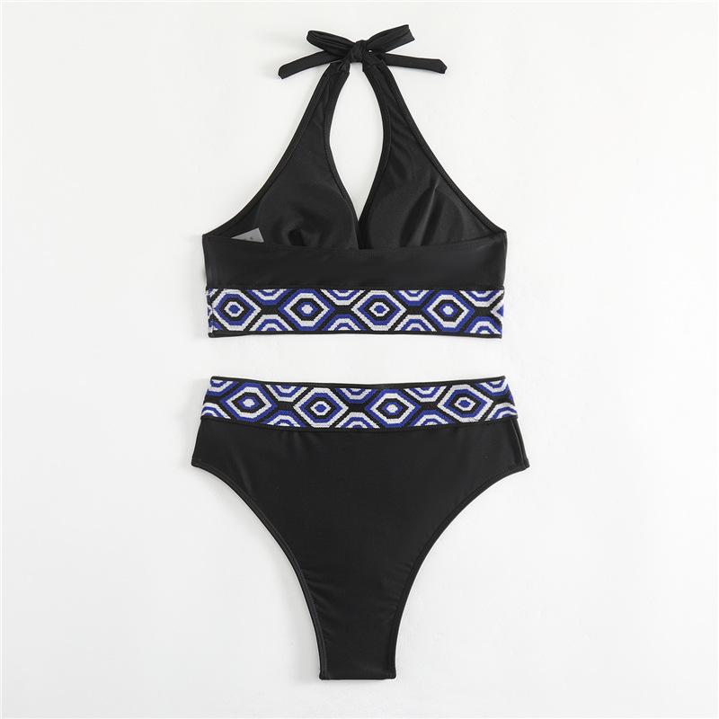 1011 European and American new sexy bikini solid color webbing split women's bikini swimsuit set