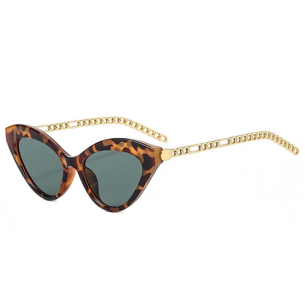 SO&EI Retro Cat Eye Colorful Sunglasses Women Brand Designer Trending Men Metal Chain Shades UV400 Dark Green Sun Glasses