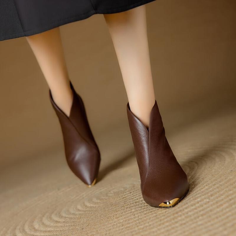 Fashion NEW Autumn/Winter Women Boots Pointed Toe Kitten Heel Shoes Genuine Leather Shoes for Women Elegant Ankle Boots Zip Modern Boots