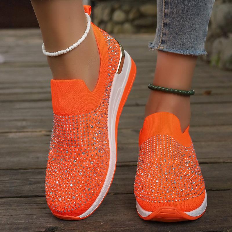 Damen Keilabsatz Plateau-Sneaker Herbstmode Strass Lässig Gestrickt Zum Hineinschlüpfen Laufschuhe Damen Rutschfeste Dicke Sohle Sneaker
