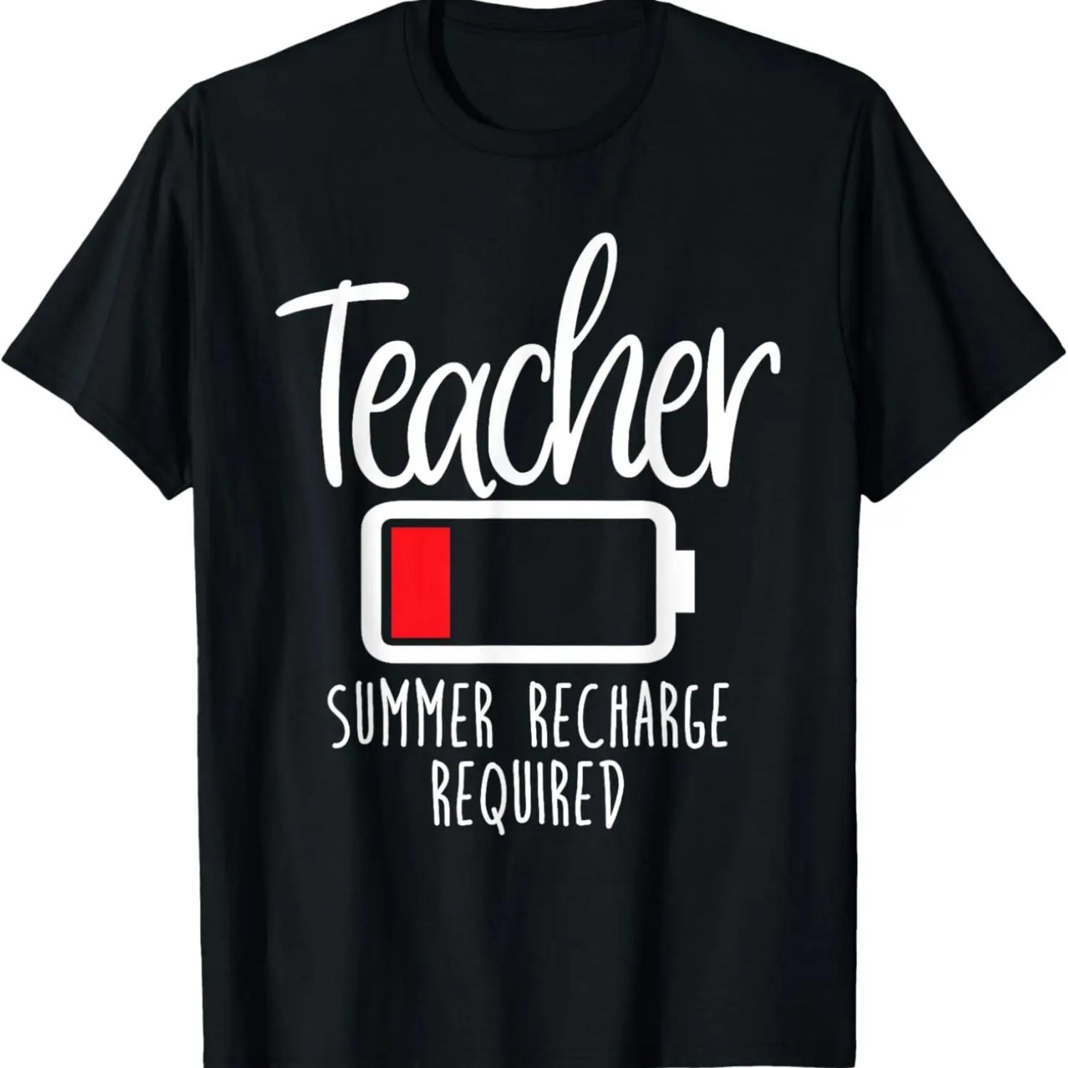 Учительское лето Перезарядка необходима Последний день Школа Женская Забавная Футболка S чёрный