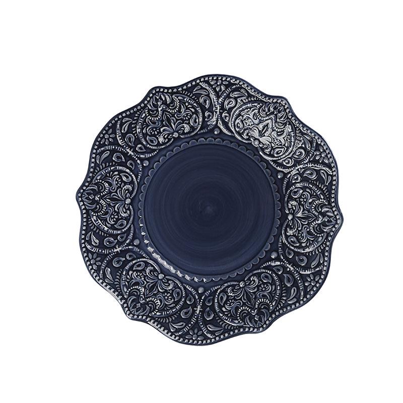 European Baroque Embossed Ceramic Dinner & Soup Plate Set