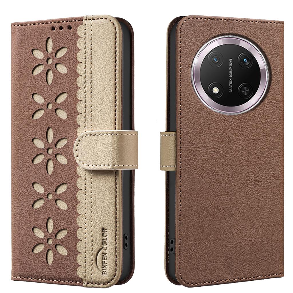 Kožené pouzdro pro Honor Magic7 Lite 5G/Honor X9c 5G BINFEN COLOR BF36 Květinový vzor Kryt na telefon Peněženka se stojánkem s blokováním RFID