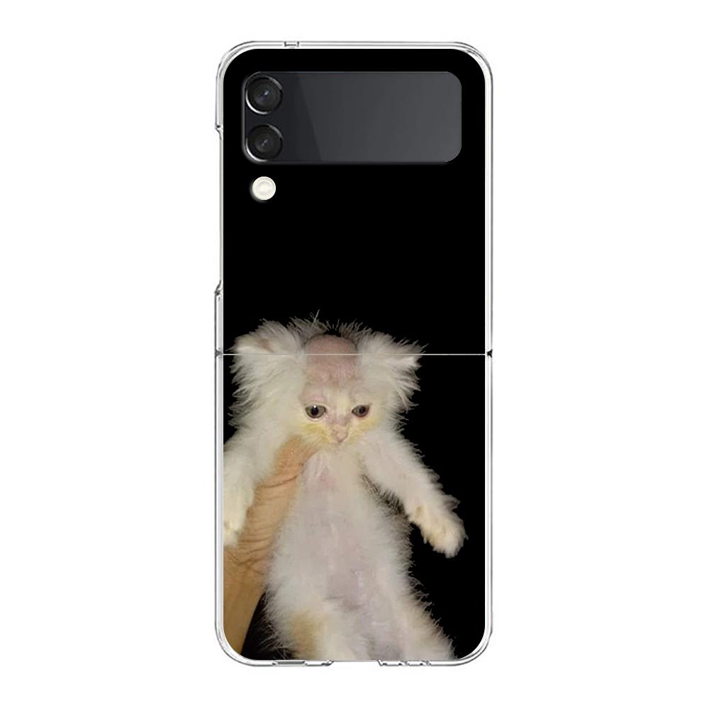 Transparent Phone Case For Samsung Galaxy Z Flip 3 4 5 6 7 Hard Folding PC Z Flip3 Flip4 Cover Funny Animal Cat