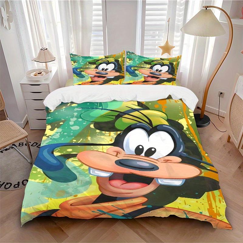 3pcs Disney Happy Goofy Bedding Set, Including 1 Quilt Cover and 2 Pillow Shams, Without Filling, Soft and Comfortable Home Bedroom Fabric, Fashi