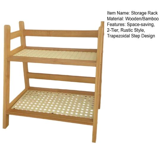 2-Tier Storage Shelf Rustic Wooden Desktop Stand Display Rack Trapezoidal Storage Organizer
