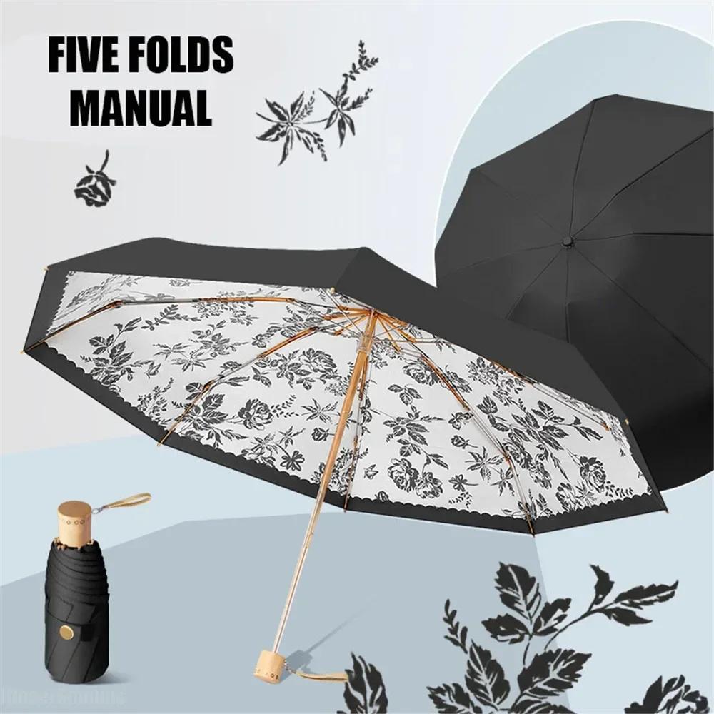 

Windproof Double Layer Umbrella UV Protection 3/5 Folding Sun Rain Dual Use Vinyl All-Weather Portable Compact Travel Parasol metal-fiber composite&8K