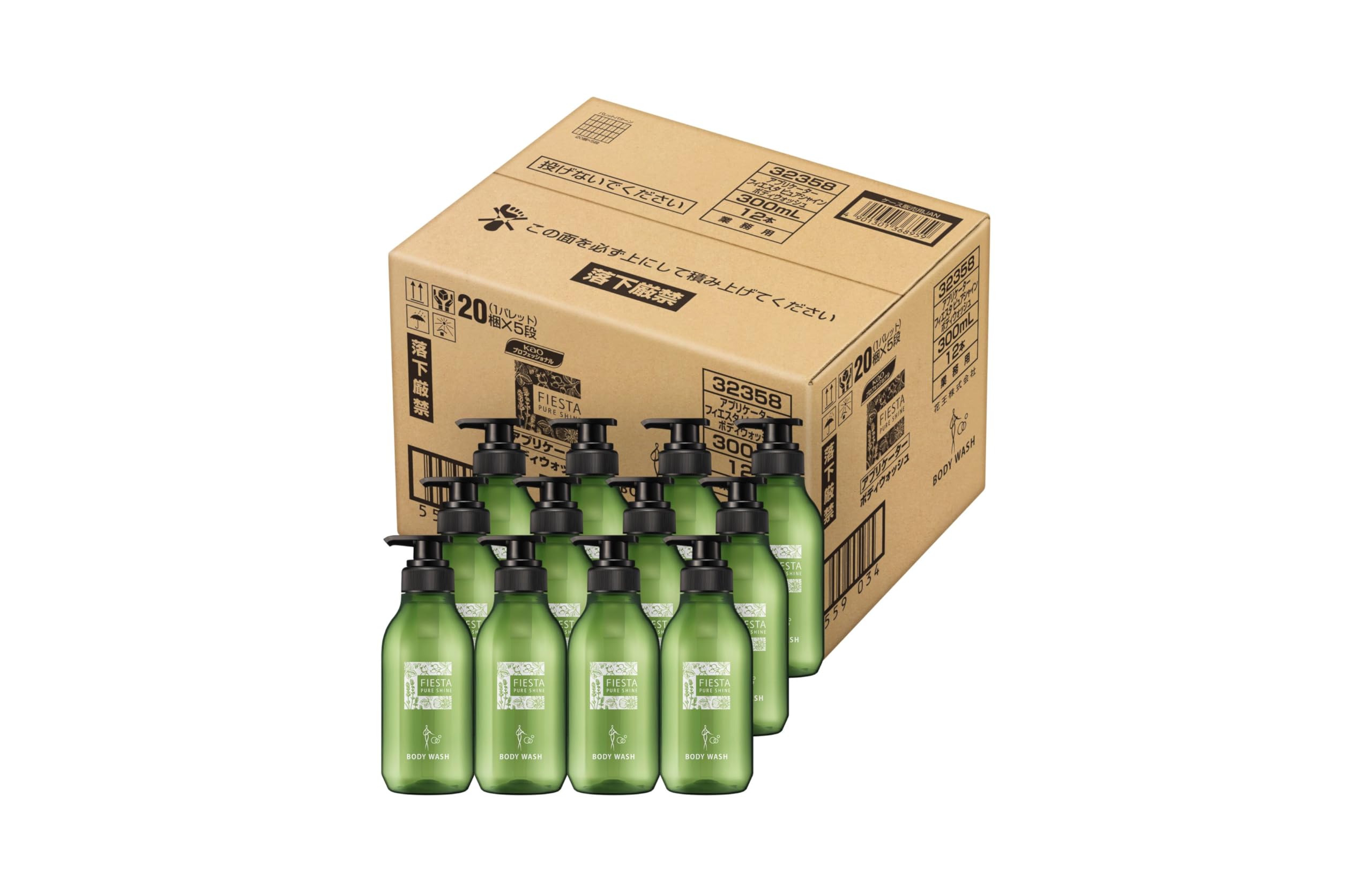 Kao Pro Series [Empty Container] [Case Sale] Kao Applicator Fiesta Pure Shine Body Wash 300ml (Package Sale for Commercial Use) Kao Professional