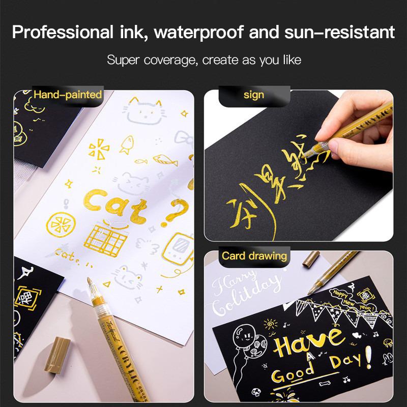 Metallic Marker Pen 0.7/1.0 mm Extra Fine Acrylic Gold Silver Color Pen Back to School Supplies Highlighter Marker DIY Painting