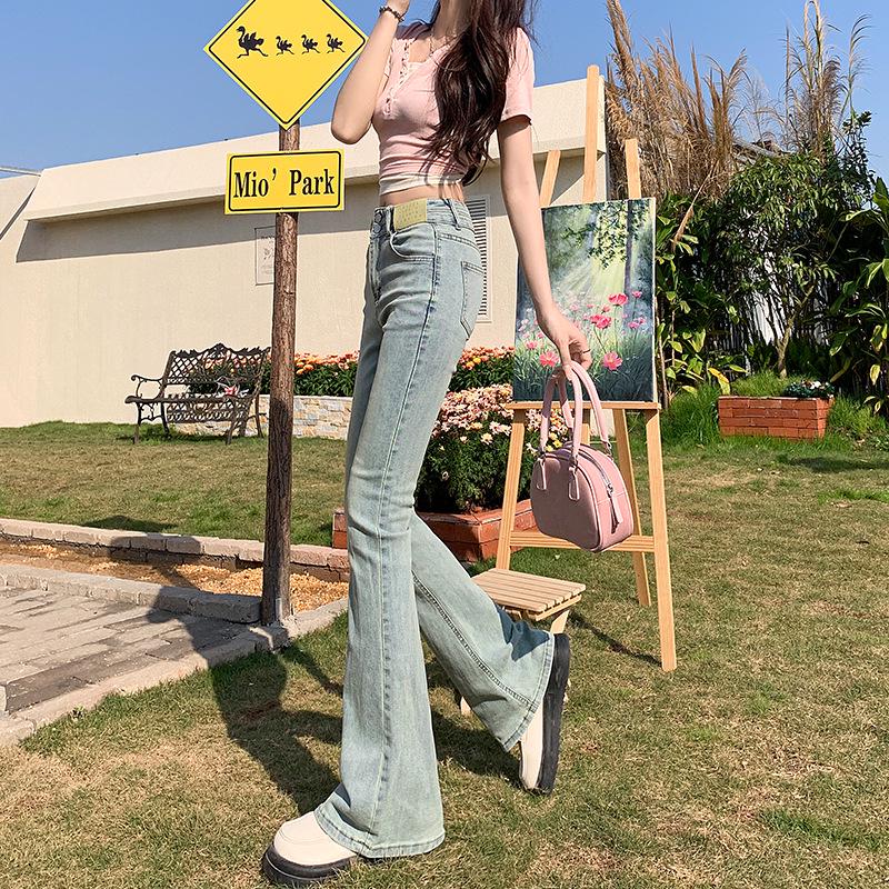 2024 Spring Women's Slimming Butt-Lift Blue Micro Flare Mid-High Waist Stretch Jeans