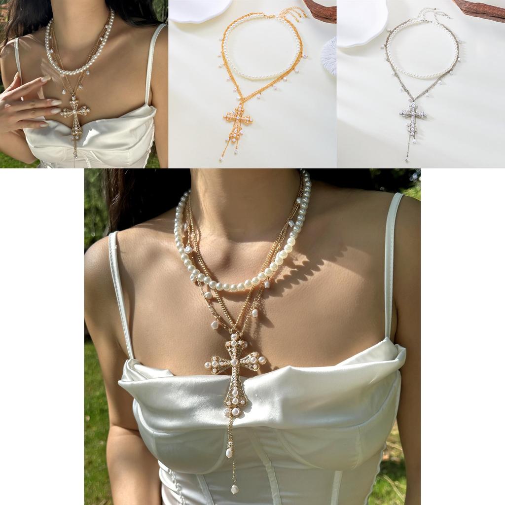 Baroque Cross Necklace With Pearl For Vintage Jewelry Enthusiasts