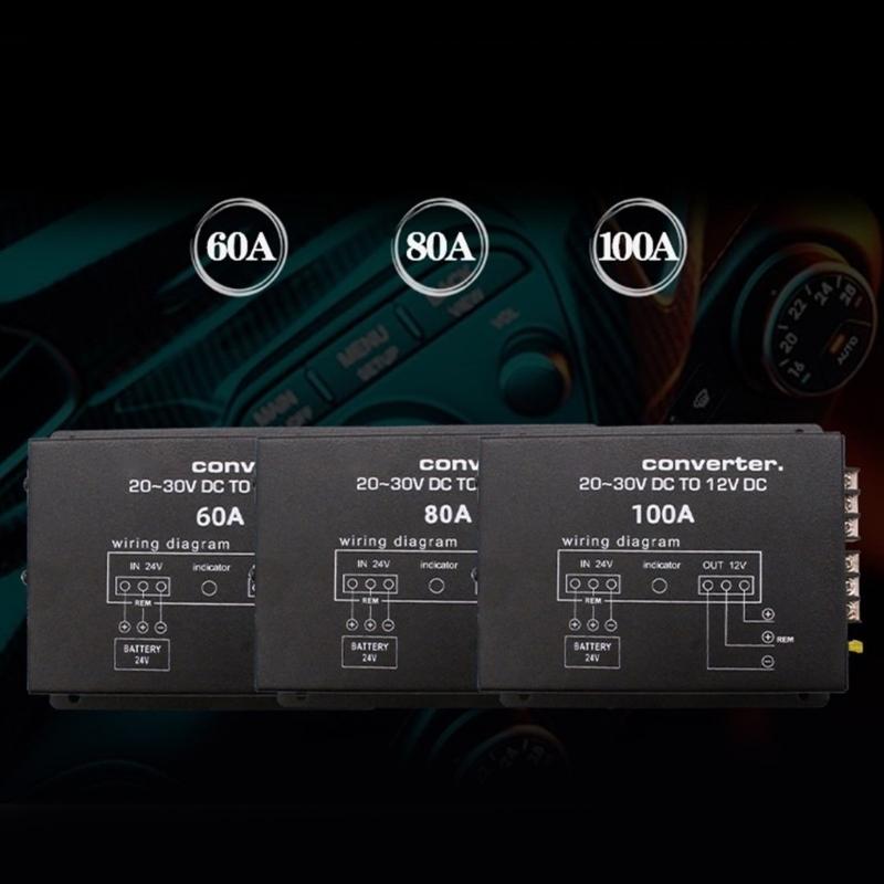 60A/80A/100A Truck Voltage Step Down Converter Power Supply Adapter 24V To 12V With Overload Protection For Radio System