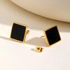 Stainless Steel Square Stud Earrings for Women,Water Proof Black Oil Earrings Gold Color,Fashion Jewelry Lady Gift