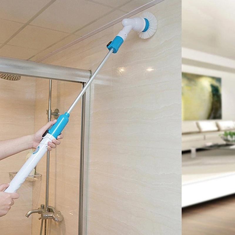 Elektrický kartáč na čištění koupelen s turbodrhnutím a prodlužovací rukojetí