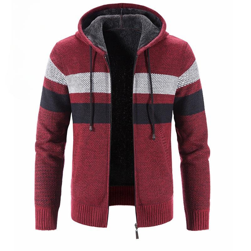 Automne et Hiver Veste Pull pour Homme Manteau en Fil Assorti de Couleurs Ample Polaire à Capuche Pull Tricoté pour Homme