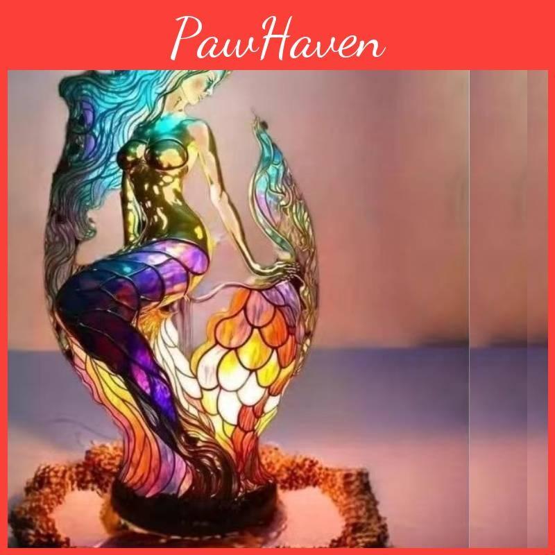Vintage Colored Resin Mermaid Table Lamp For Daily Home Decorations Gifts And
