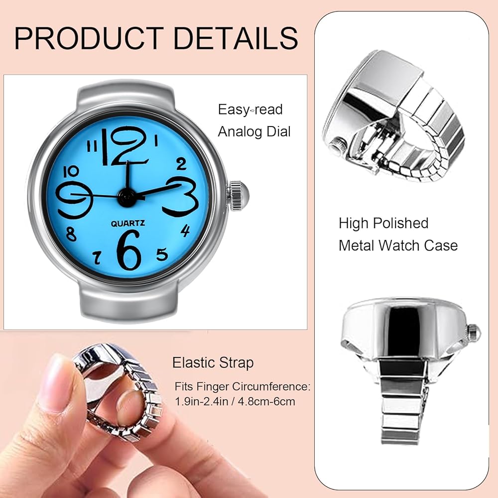 Jewelrywe Stainless Steel Analog Quartz Watch Ring Waterproof Free Size Business Casual Fashion Accessory