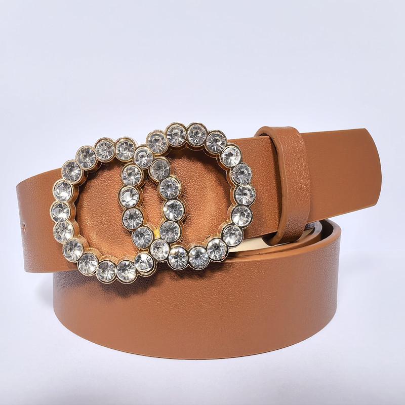 Double Circle Round Buckle Inlaid Rhinestones Sweet Decorative Dress Women'S Belt Jeans Belt