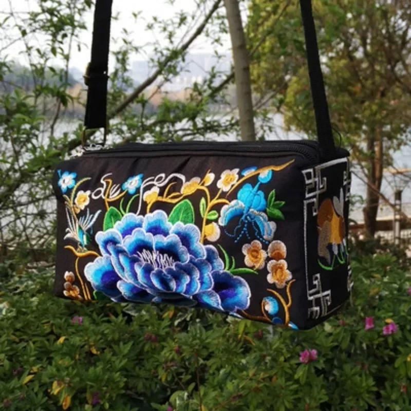 

2024 Новая сумка с вышивкой в ​​этническом стиле, двусторонняя женская сумка через плечо на трех молниях, сумки через плечо для женщин Bolso Mujer
