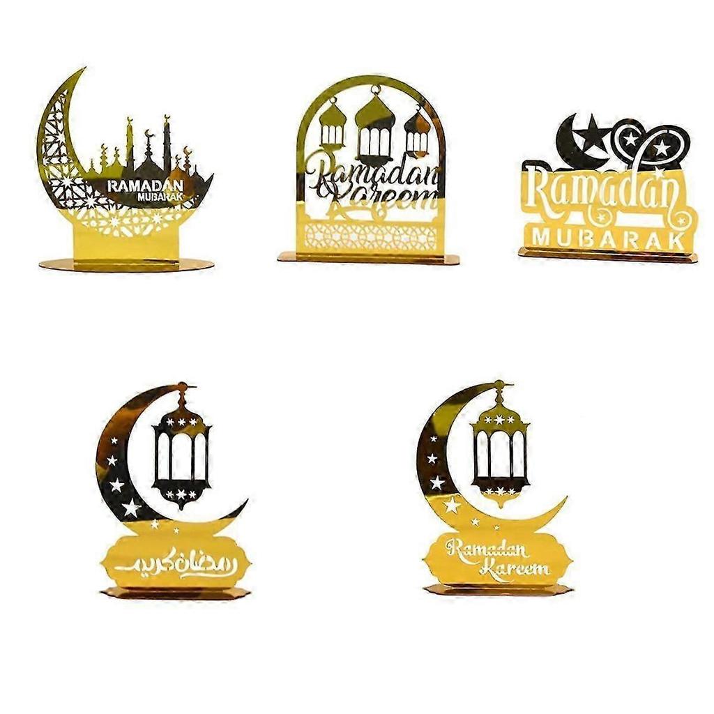 Ramadan Kareem Acrylic Ornaments Gold Moon Star Lantern Eid Mubarak Decorations C