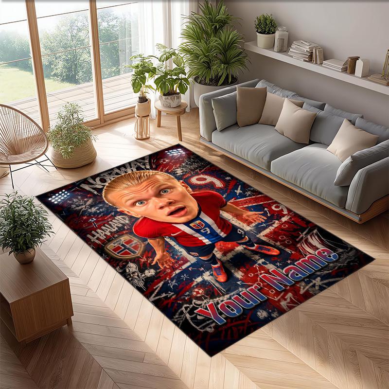 Erling Haaland Printed Crystal Velvet Rug Non‑Slip Crystal Velvet Carpet For Sofa Bedroom Indoor Home Decoration