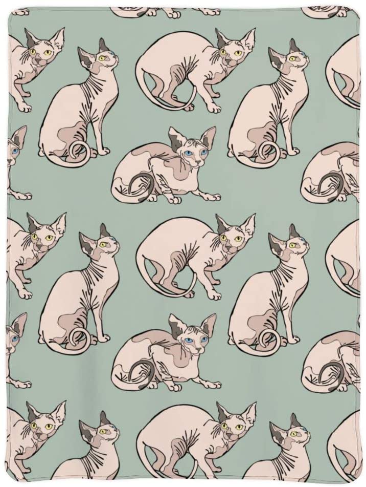 Hairless Naked Cats Sphynx Cats Mint Green Couch Blanket ,Fleece Throw Blanket Super Soft Warm Plush Bed Couch Living Room 150x200cm