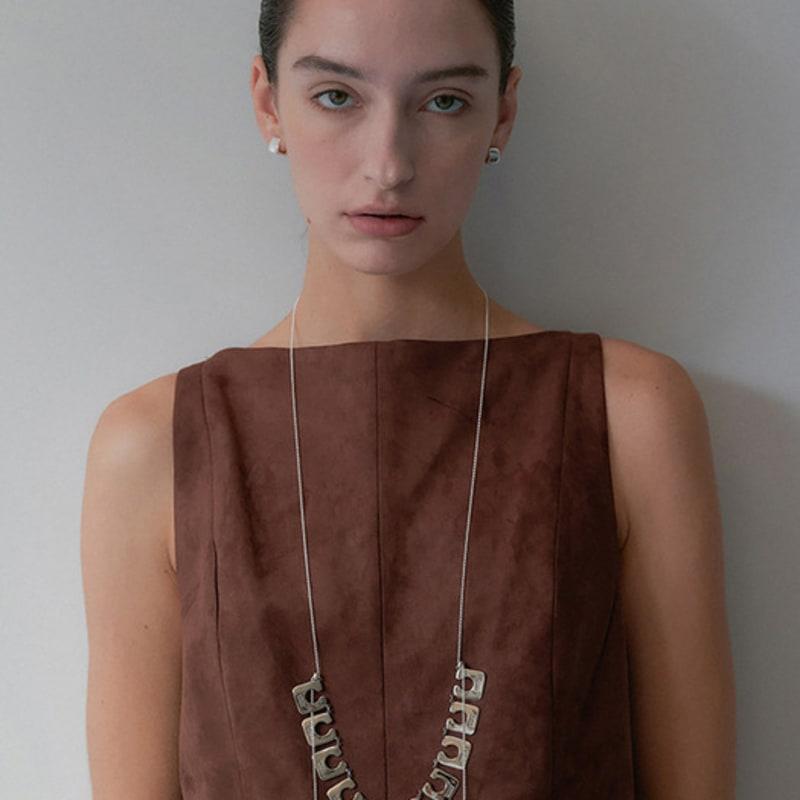 

MIDNIGHT MOMENT square link long necklace SILVER