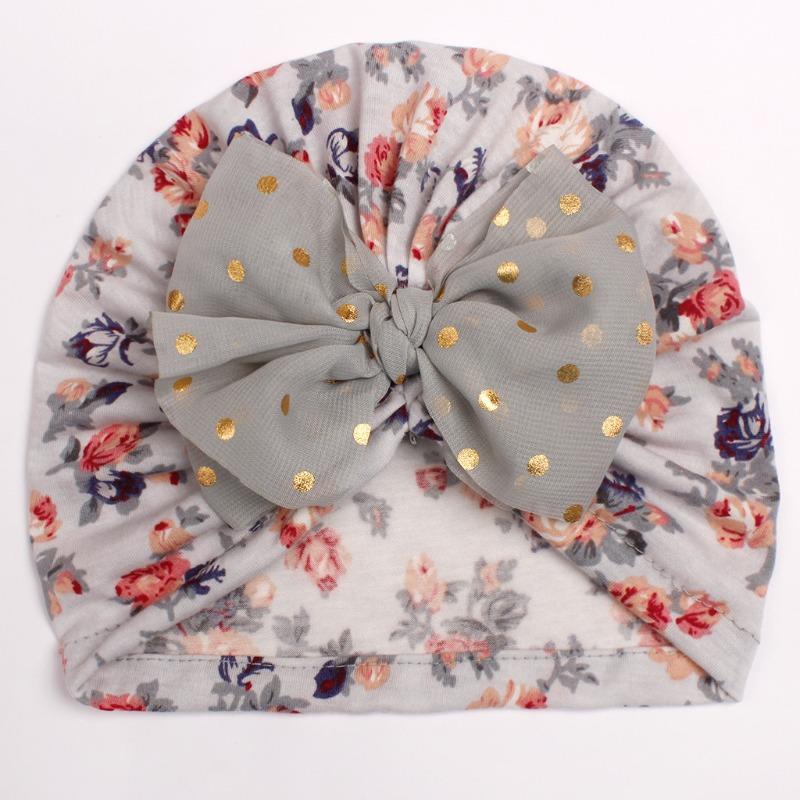 Seasonal new printed children's hats, baby bow headgear, thin girls' hats for infants and young children
