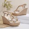 SyfIyno Summer Sandals Women's Fashion Open Toed Knitted Elastic Belt Slope Heel Thick Bottom High Heel Sandals Eleven Styles
