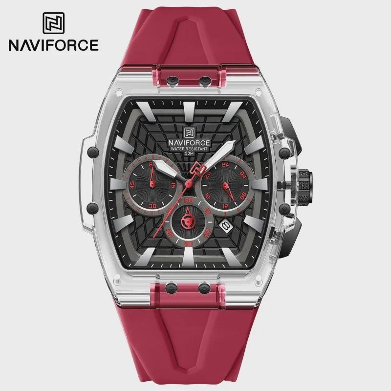 

Men Watches Multifunctional Chronograph Wristwatches Luminous Hands Waterproof Silicone Strap Watch Square Dial White dial красный