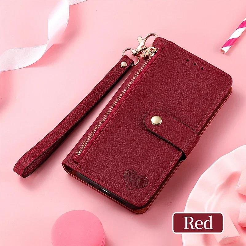 Luxury Zip Leather Wallet Case For Samsung Galaxy S24 S23 FE S22 Plus S21 S20 Note 20 Ultra Coin Purse Cards Solt Holder Cover