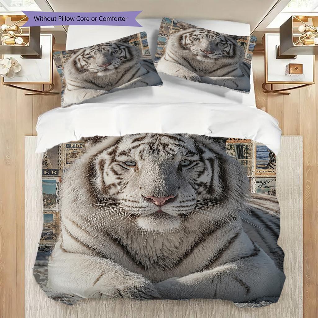 White Tiger Pattern Bedding Quilt Set Quilt Cover Pillowcase Home Decoration Birthday Gift (1 * duvet cover + 2 * pillowcase, without core)
