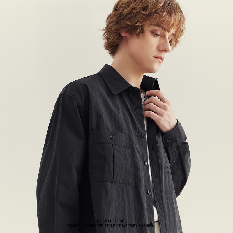 Spring and Autumn New Men's Solid Color Business Commuter Simple Long Sleeve Shirt