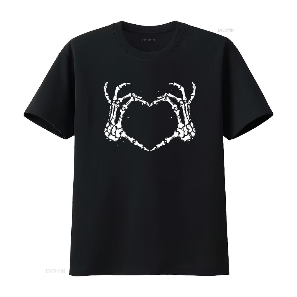 Womens T Shirt Skeleton Hands Love Heart Sign Bones Costume Funny Halloween Casual  Tops Black X Large vintage Washed Stretched