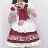 Plaid Maid Red and with Sexy and Cute Adult Dress with Socks [RPFLQ] Outfit, Black, Bow, Christmas, Cosplay, Halloween, Women's, Apron, Headband,
