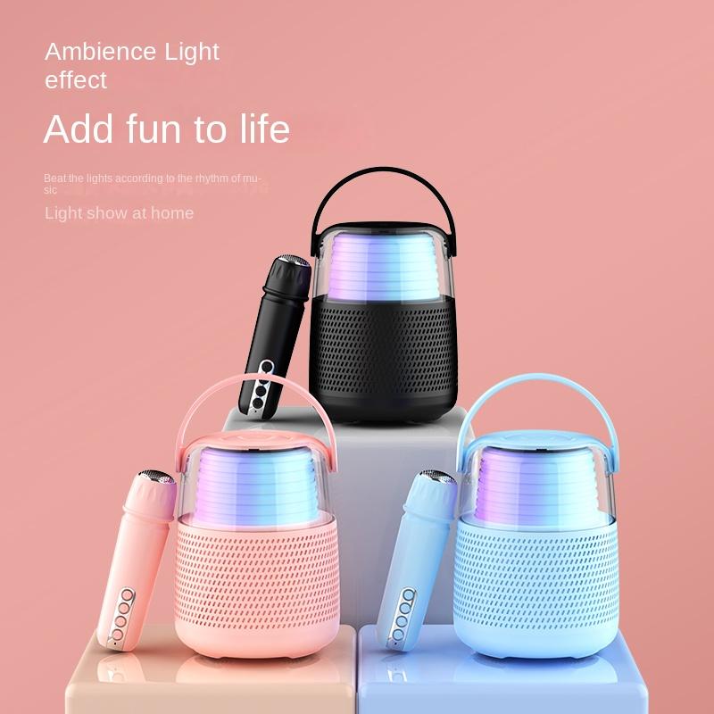Barevná světla Domácí reproduktor Mini Karaoke Machine Dětský Přenosný Bluetooth reproduktor s bezdrátovým mikrofonem Rodinný reproduktor