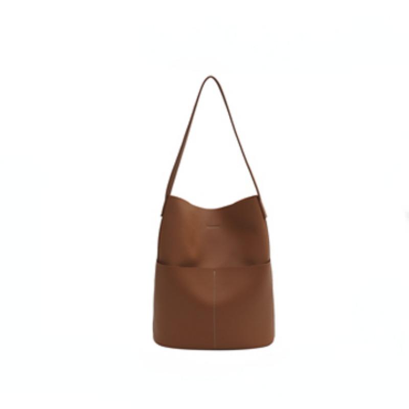Large capacity monochromatic PU shoulder bag for women simple and versatile classic commuting style casual