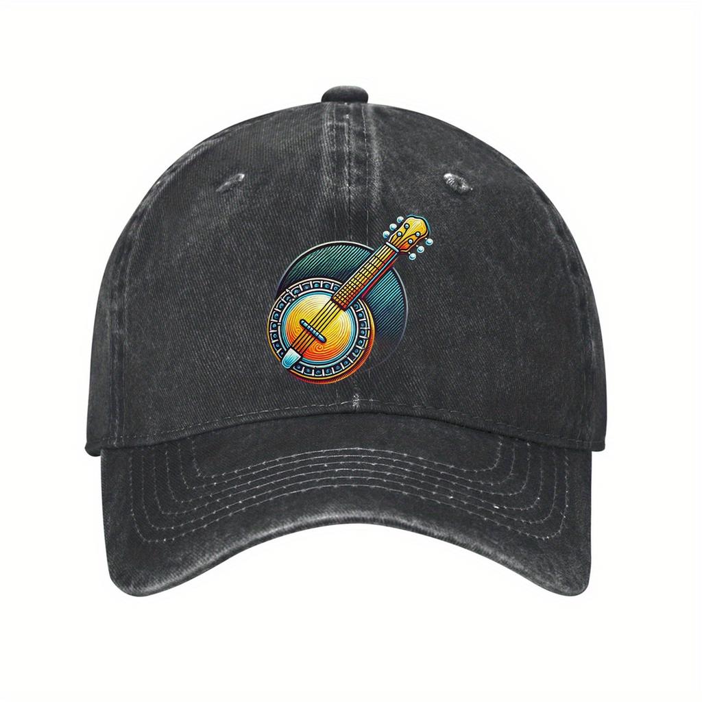 Colorful Banjo Music Graphic Baseball Cap Unisex Cotton Adjustable Denim Dad Hat Casual