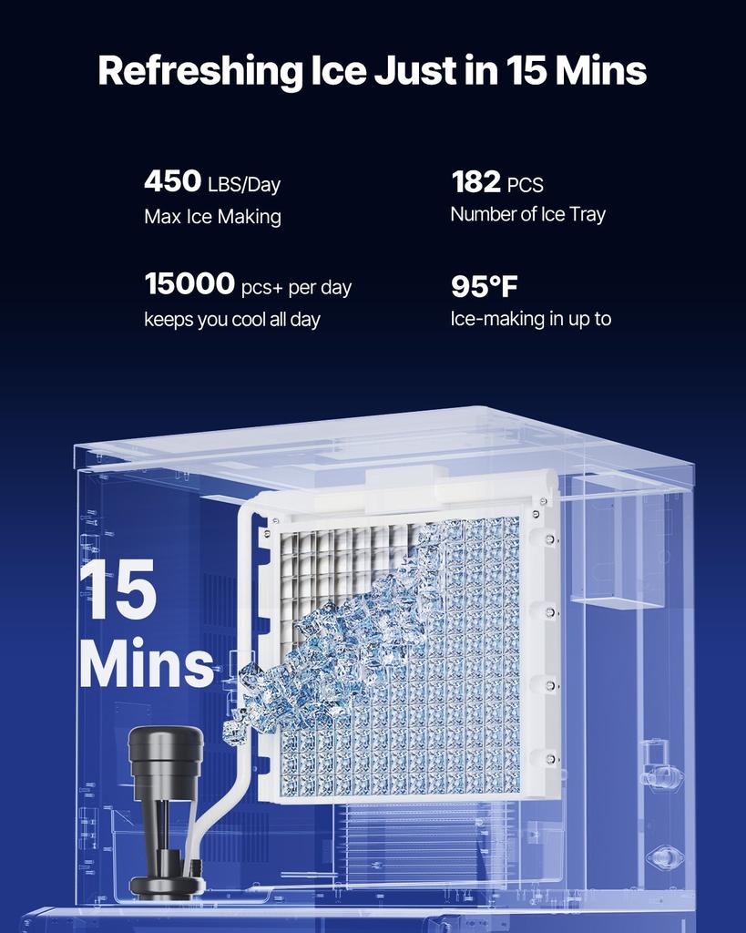 VEVOR Commercial Ice Maker, 440 Lbs/Day Ice Maker Machine, 180 Lbs Large Ice Storage Bin with 20 Lbs/Min Automatic Ice Dispensing