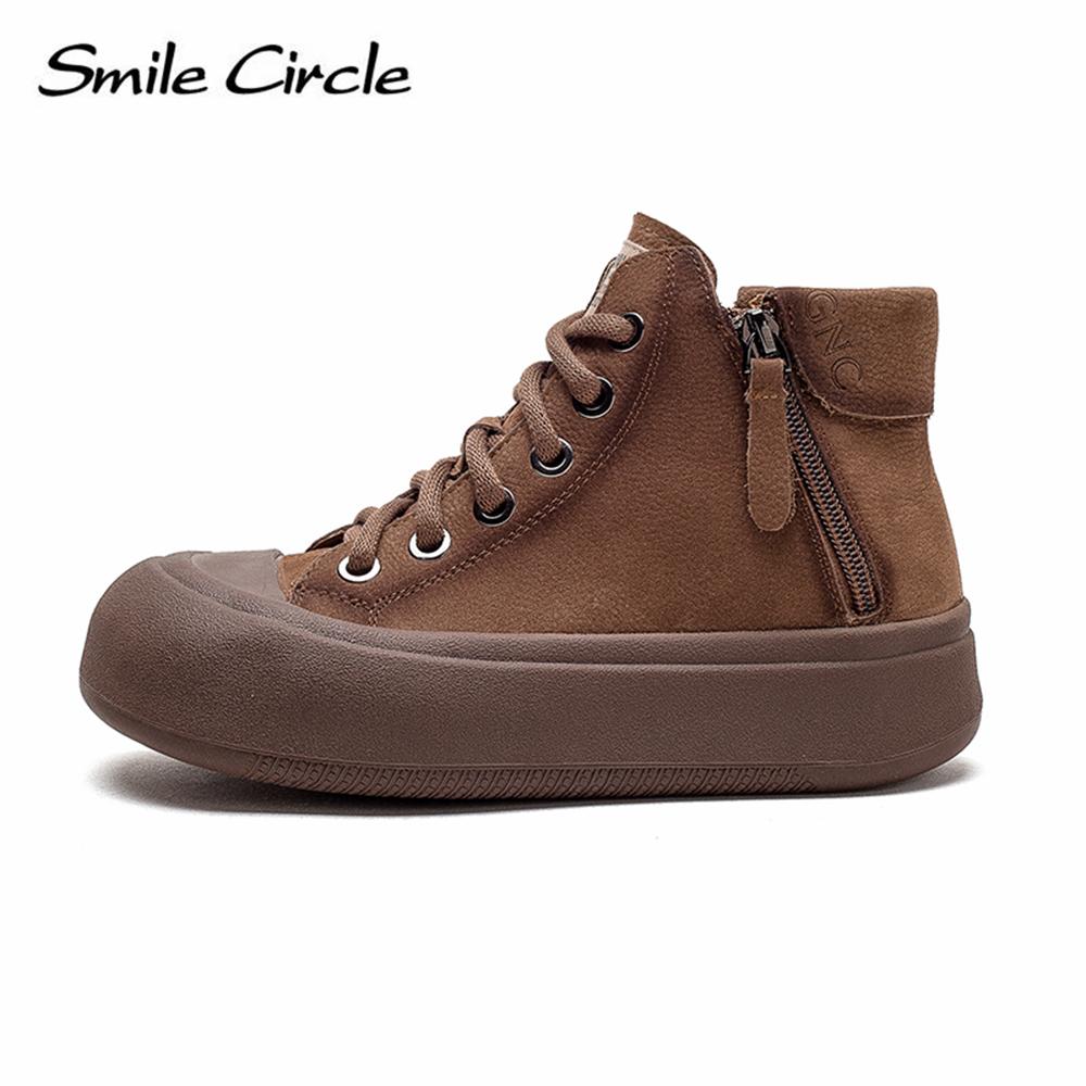 Γνήσιο δέρμα Γυναικεία Flat Παπούτσια High Top Lace Up Sneakers Fashion Retro Casual παπούτσια