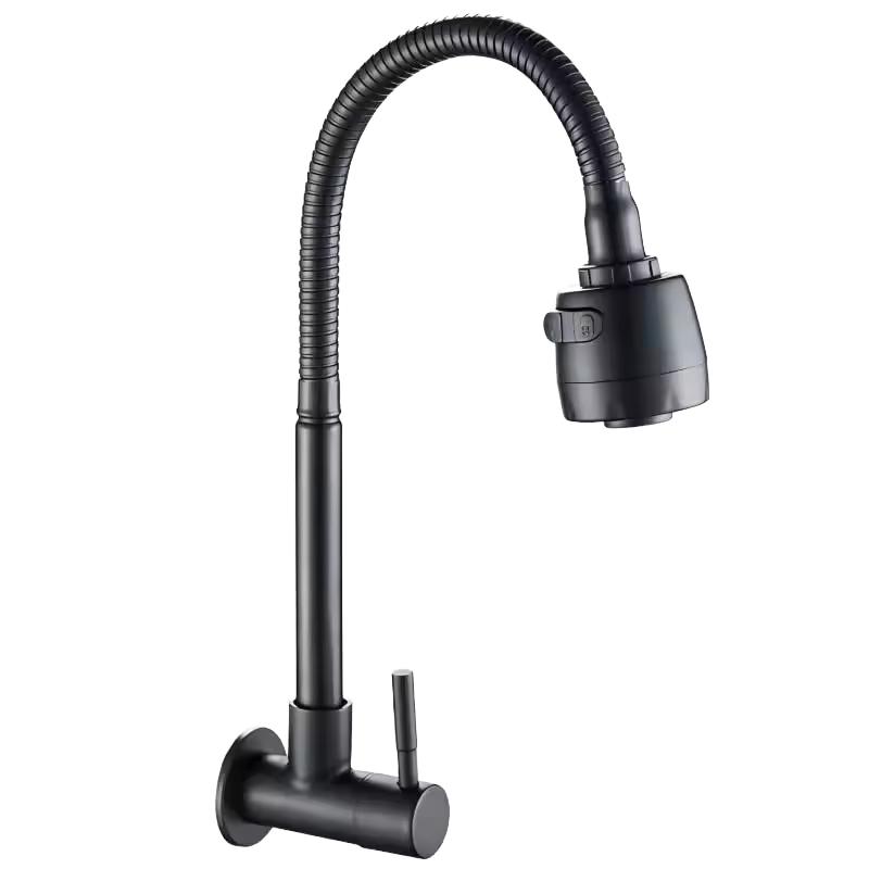 Modern Single Handle Cold Water Kitchen Faucet Zinc-Alloy Flexible Matte Black Single Hole Installation Ceramic Pull Spray 5 (Black,Stainless Steel)
