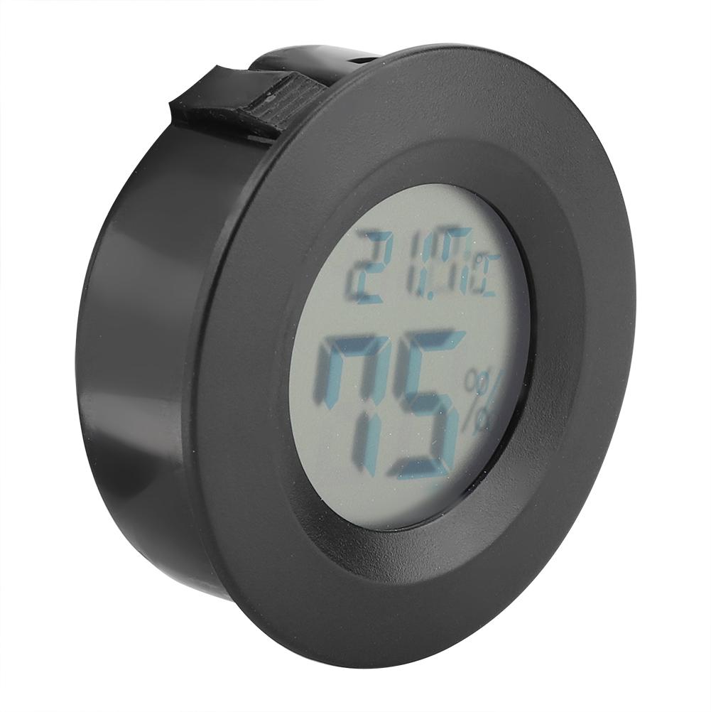 Mini Digital Lcd Thermometer Round Shape Temperature for Indoor Reptile Pet(Black)