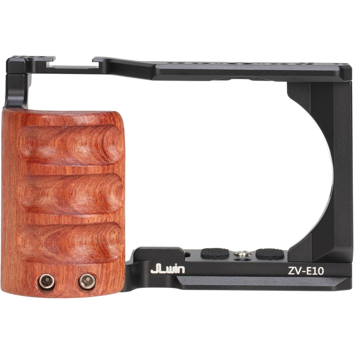 

ZVE10 Camera Cage with Wooden Side Handle Cage Rig Accessories for ZV-E10 DSLR Camera A8