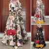 Muslimische Street Fashion Langarm Rundhals Print Elegantes Lockeres Kleid