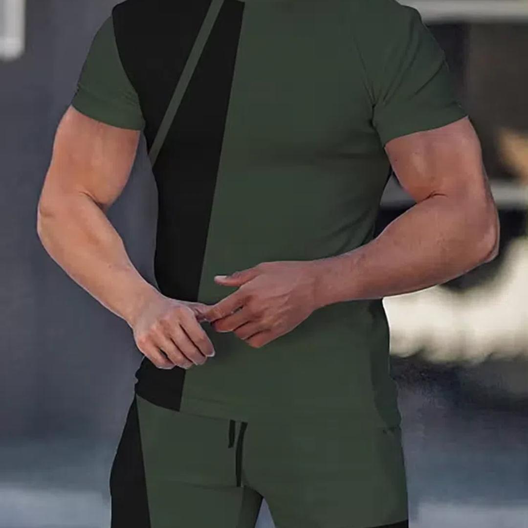 Лоскутный принт мужской комплект из 2 предметов повседневная мода футболка комплект — фото 8