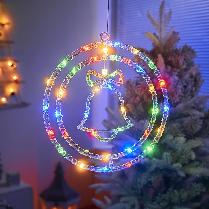 Christmas Decoration 3D Pentagram  Moon  Elk Snowflakes Hanging Lights for Christmas Windows Holidays