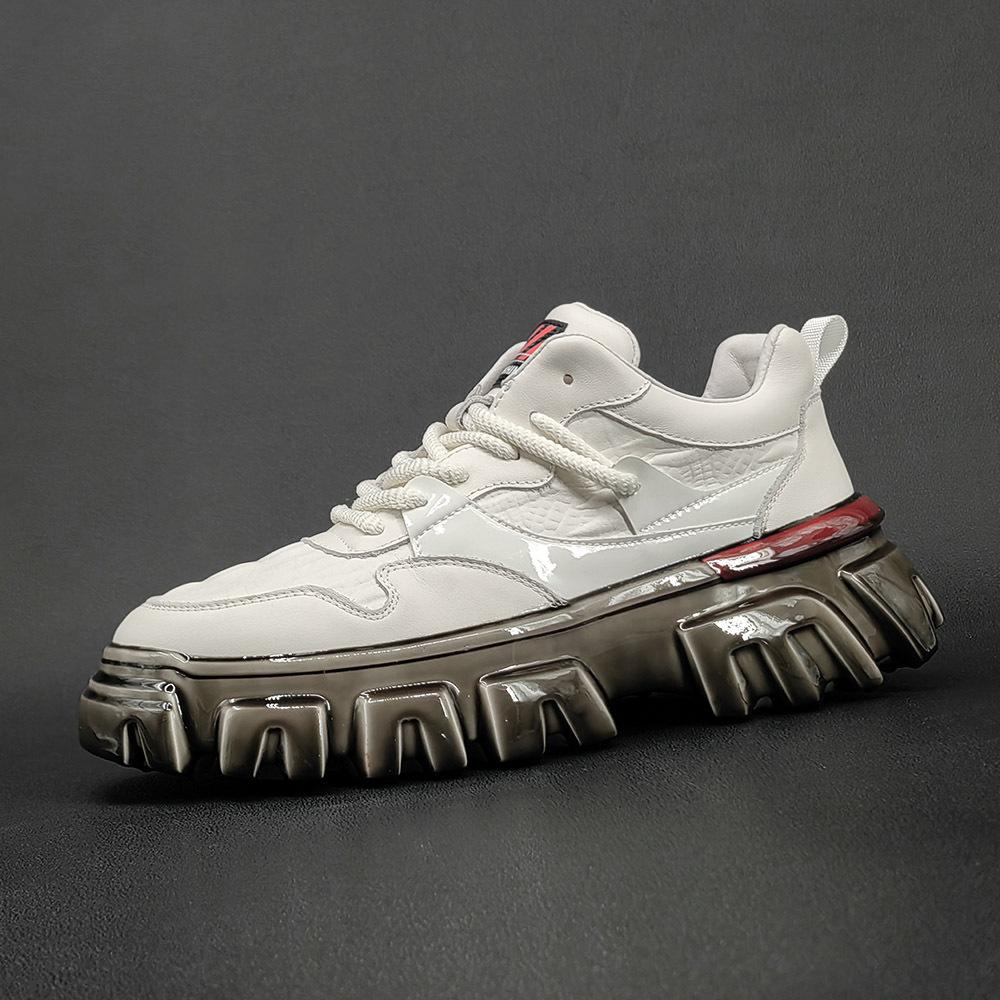 Leather thick-soled heightening shoes, glue tide shoes, niche light luxury, high-end sports style casual shoes 38