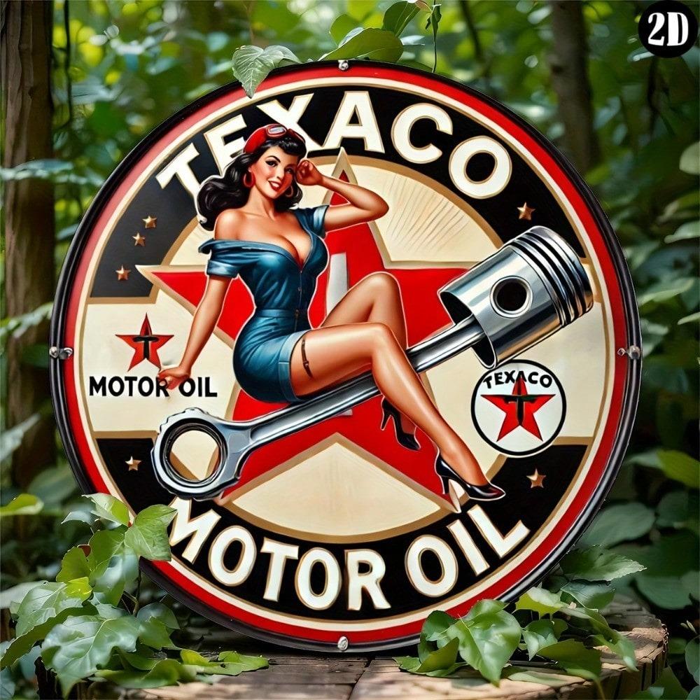 Vintage Texaco Oil Metal Tin Sign Garage Wall Art Decor 7.8 Inch