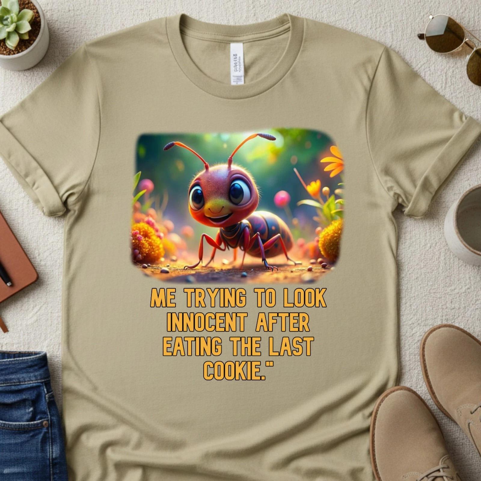 Innocent Ant Meme T-T-Shirt | Ant Eating Last Cookie Tee | Comic Funny 2XL