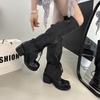 Long Boots Retro Stacked Knight Boots Versatile Design Large Size Spring and Summer Straps Thick Heel Boots Spice Girl Niche